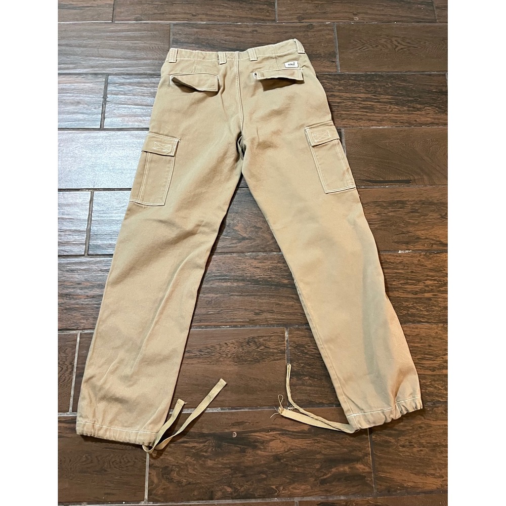 Zara Man Khaki Cargo Pants Tan Contrast Stitch Straight Leg Utility Size 31 - Picture 2 of 7